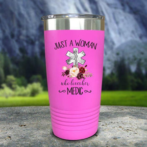 A Woman Who Loves Her Medic Color Printed Tumblers Tumbler Nocturnal Coatings 20oz Tumbler Pink 