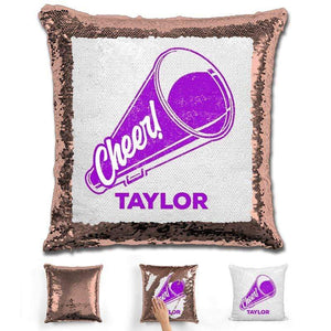 Cheerleader Personalized Magic Sequin Pillow Pillow GLAM Rose Gold Purple 