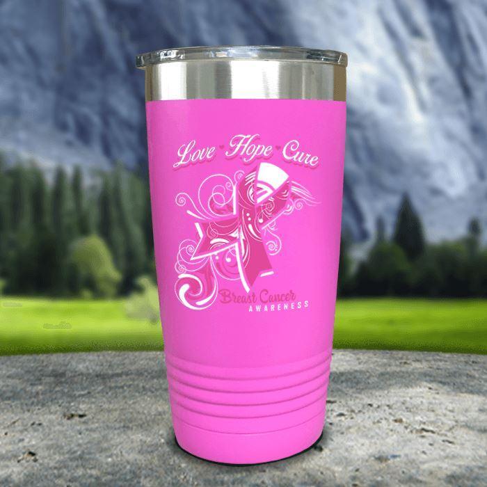 Love Hope Cure Breast Cancer Color Printed Tumblers Tumbler ZLAZER 20oz Tumbler Pink 