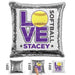 Personalized LOVE Softball Magic Sequin Pillow Pillow GLAM Silver Purple 