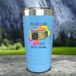 A Girl Who Loves 90s Music Color Printed Tumblers Tumbler Nocturnal Coatings 20oz Tumbler Light Blue 