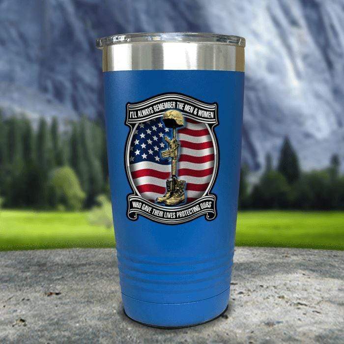 Veteran Always Remember Color Printed Tumblers Tumbler ZLAZER 20oz Tumbler Blue 