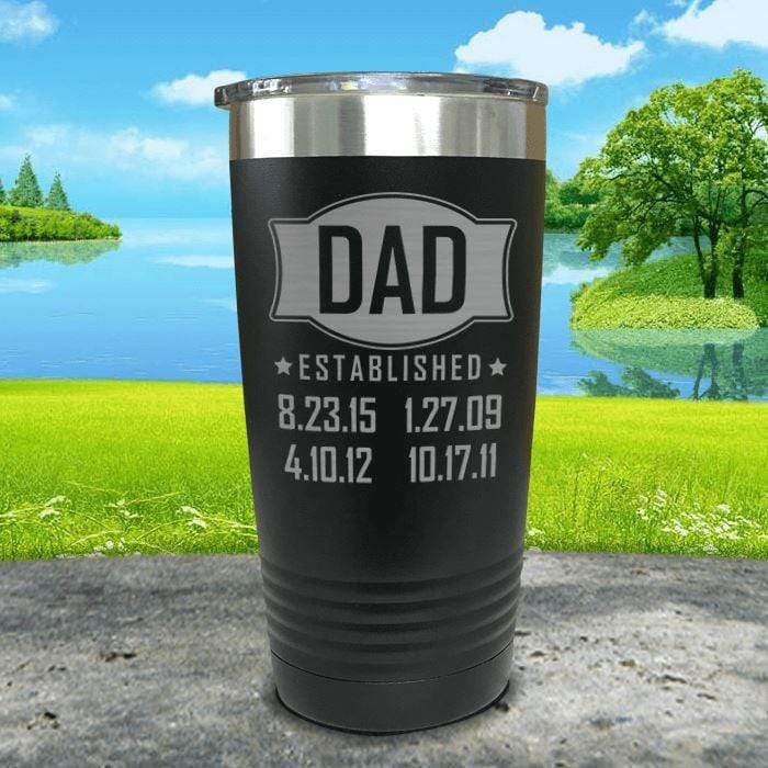 Dad Established CUSTOM Dates Engraved Tumblers Tumbler ZLAZER 20oz Tumbler Black 