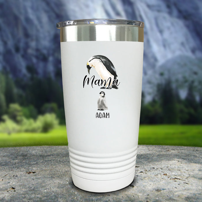 Penguin Mom Custom with Kids Names Color Printed Tumblers