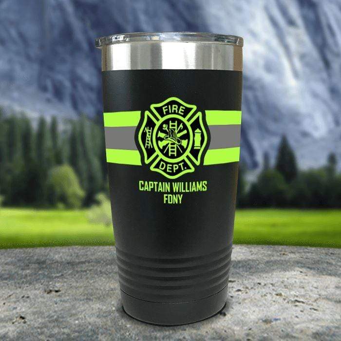 Personalized Firefighter FULL Wrap Color Printed Tumblers Tumbler ZLAZER 20oz Tumbler Black 