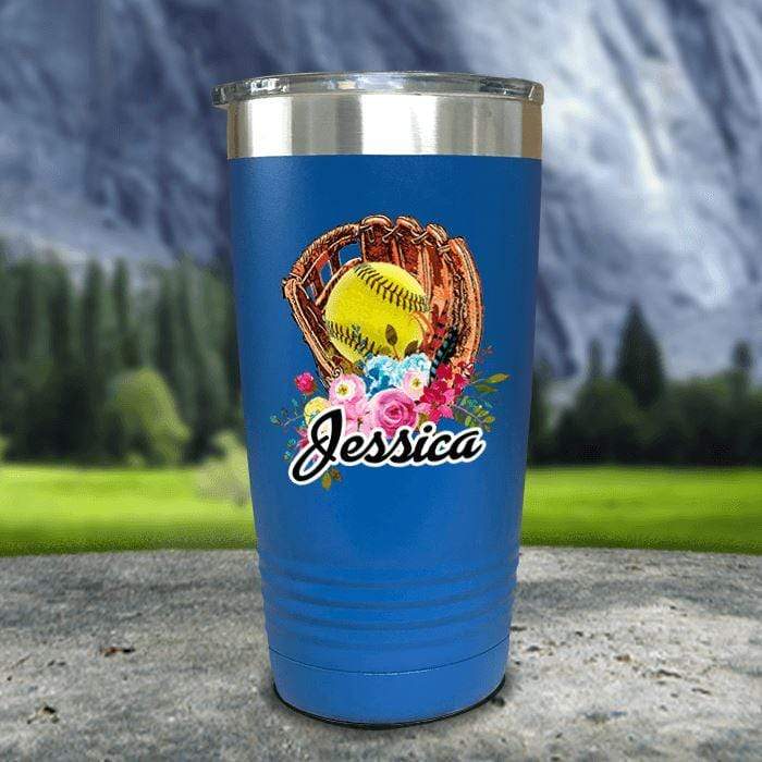 CUSTOM Softball Glove Color Printed Tumblers Tumbler Nocturnal Coatings 20oz Tumbler Blue 