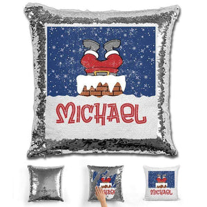 Personalized Santa Stuck In Chimney Christmas Magic Sequin Pillow Pillow GLAM Silver 