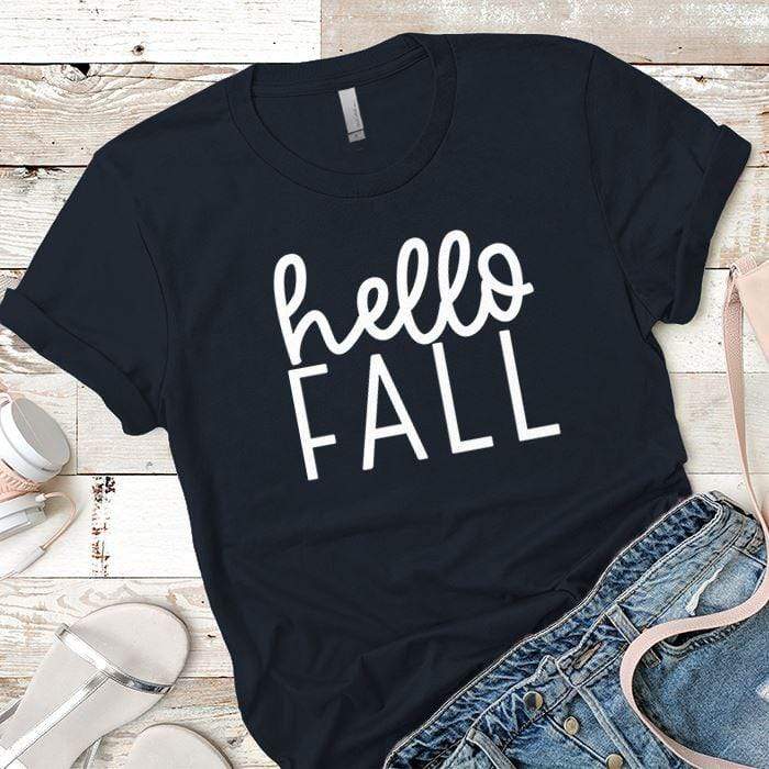 Hello Fall Premium Tees T-Shirts CustomCat Midnight Navy X-Small 