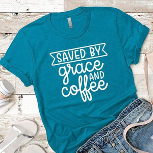 Saved By Grace Premium Tees T-Shirts CustomCat Turquoise X-Small 