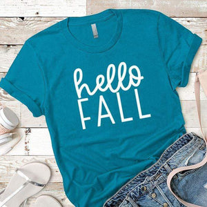 Hello Fall Premium Tees T-Shirts CustomCat Turquoise X-Small 