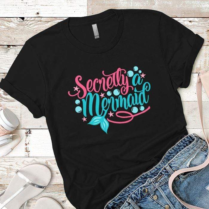 Secretly Mermaid Premium Tees T-Shirts CustomCat Black X-Small 