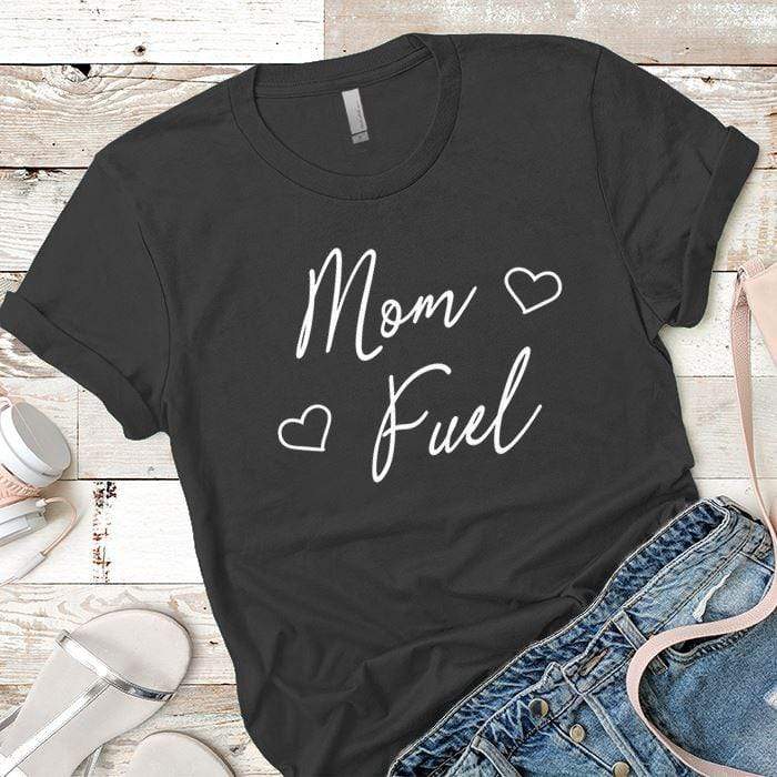 Mom Fuel Heart Premium Tees T-Shirts CustomCat Heavy Metal X-Small 