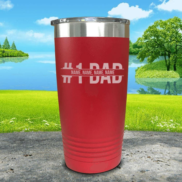 #1 Dad (CUSTOM) With Child's Name Engraved Tumbler Tumbler ZLAZER 20oz Tumbler Red 