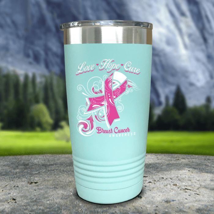 Love Hope Cure Breast Cancer Color Printed Tumblers Tumbler ZLAZER 20oz Tumbler Mint 