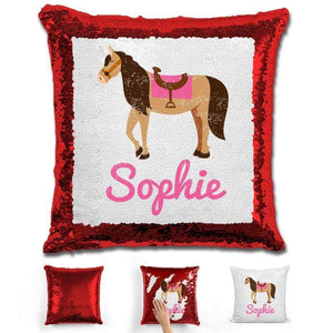 Horse Personalized Magic Sequin Pillow Pillow GLAM Red 