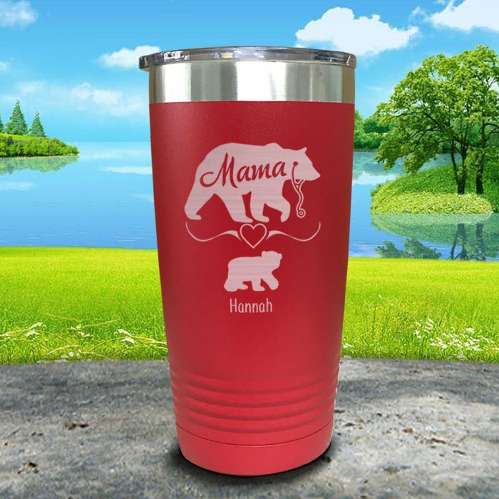 Mama Bear Nurse (CUSTOM) With Child's Name Engraved Tumblers Tumbler ZLAZER 20oz Tumbler Red 