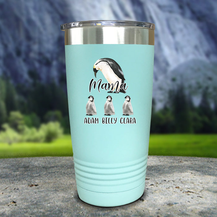 Penguin Mom Custom with Kids Names Color Printed Tumblers