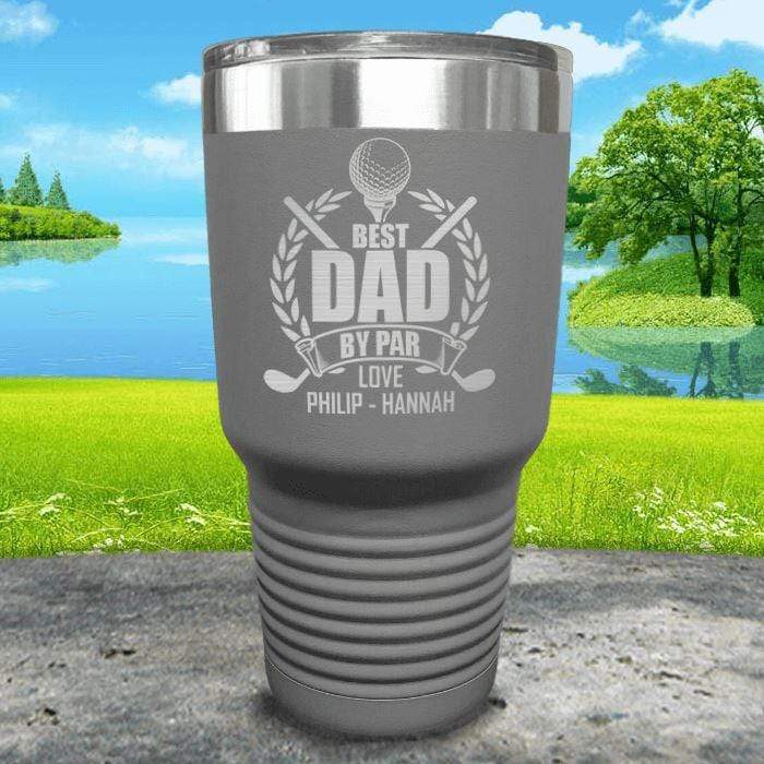 CUSTOM Best Dad By Par Engraved Tumblers Tumbler ZLAZER 30oz Tumbler Grey 