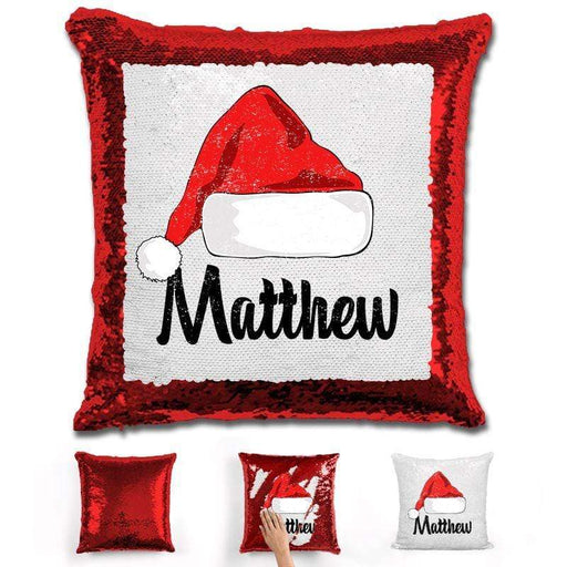 Personalized Santa Claus Hat Christmas Magic Sequin Pillow Pillow GLAM Red 