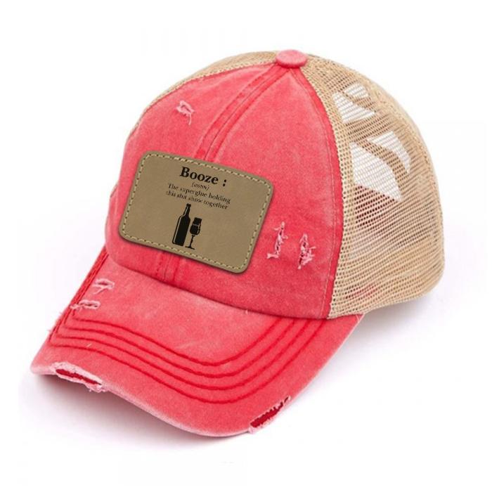 Engraved Distressed Booze Definition Patch Premium Ponytail Hat