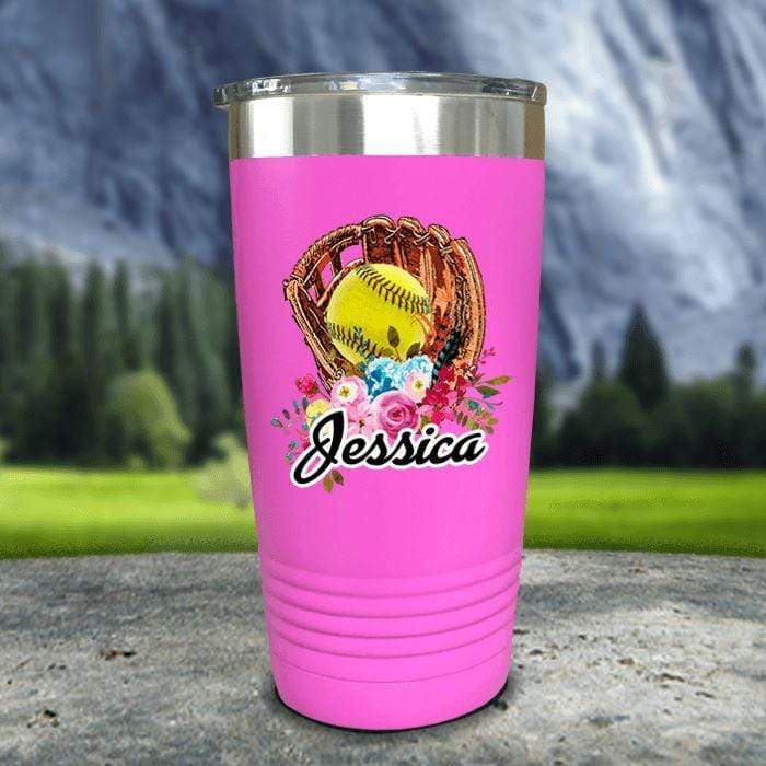 CUSTOM Softball Glove Color Printed Tumblers Tumbler Nocturnal Coatings 20oz Tumbler Pink 