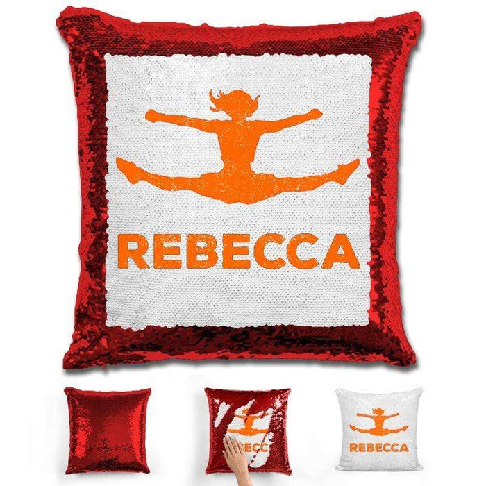 Competitive Cheerleader Personalized Magic Sequin Pillow Pillow GLAM Red Orange 