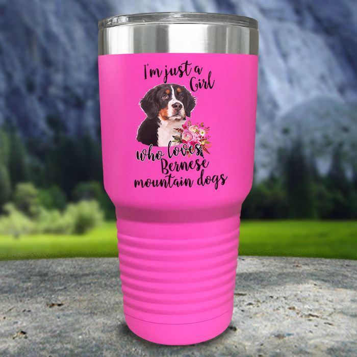 A Girl Who Loves Bernese Mountain Dogs Color Printed Tumblers Tumbler Nocturnal Coatings 30oz Tumbler Pink 