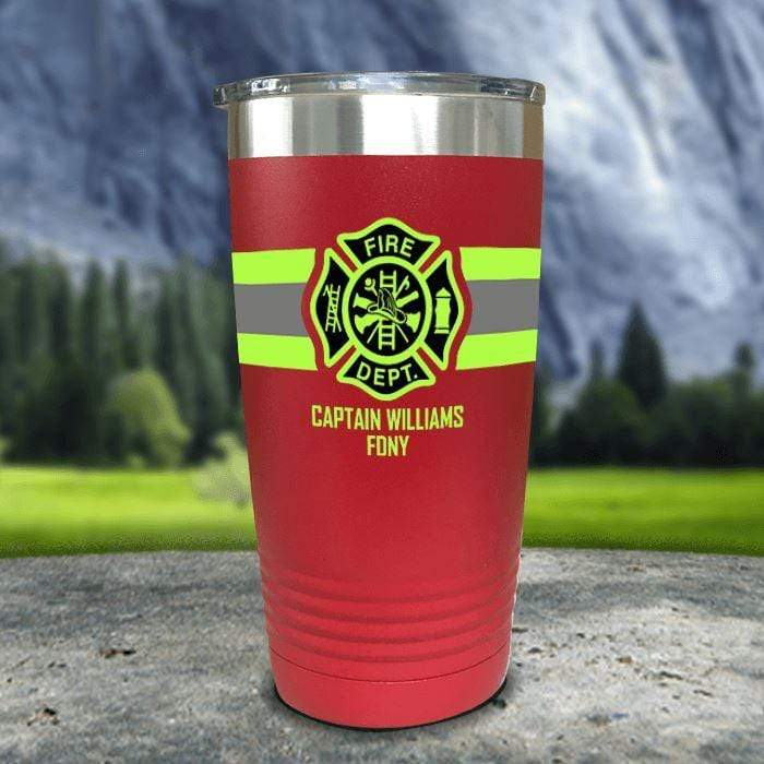 Personalized Firefighter FULL Wrap Color Printed Tumblers Tumbler ZLAZER 20oz Tumbler Red 