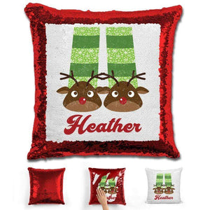Personalized Slippers And Pajamas Christmas Magic Sequin Pillow Pillow GLAM Red 