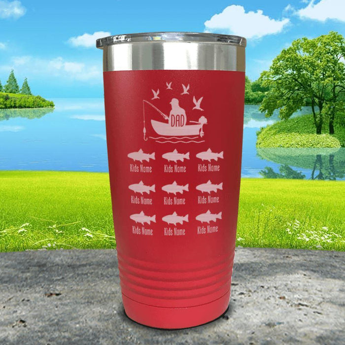 Fishing Dad (CUSTOM) With Child's Name Engraved Tumblers Tumbler ZLAZER 20oz Tumbler Red 