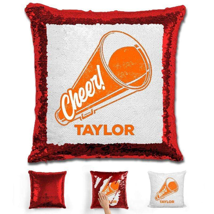 Cheerleader Personalized Magic Sequin Pillow Pillow GLAM Red Orange 