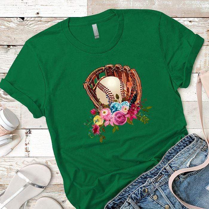 Baseball Glove Premium Tees T-Shirts CustomCat Kelly Green X-Small 