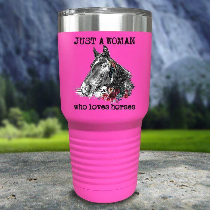 A Woman Who Loves Horses Color Printed Tumblers Tumbler Nocturnal Coatings 30oz Tumbler Pink 