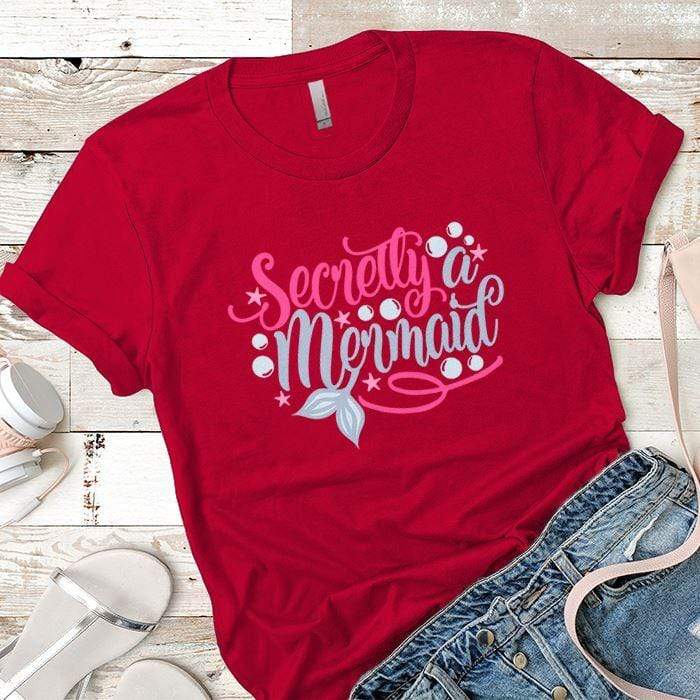 Secretly Mermaid Premium Tees T-Shirts CustomCat Red X-Small 