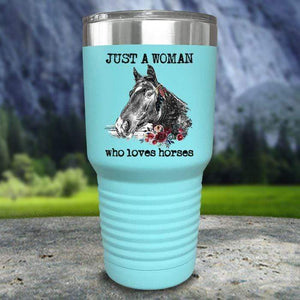 A Woman Who Loves Horses Color Printed Tumblers Tumbler Nocturnal Coatings 30oz Tumbler Mint 