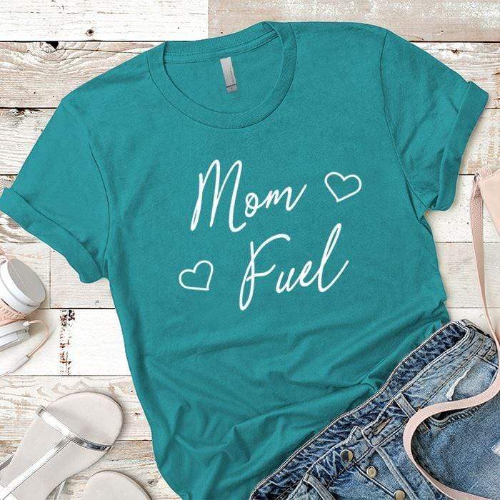 Mom Fuel Heart Premium Tees T-Shirts CustomCat Tahiti Blue X-Small 