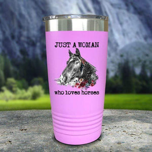 A Woman Who Loves Horses Color Printed Tumblers Tumbler Nocturnal Coatings 20oz Tumbler Lavender 