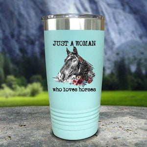 A Woman Who Loves Horses Color Printed Tumblers Tumbler Nocturnal Coatings 20oz Tumbler Mint 