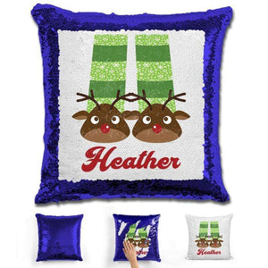 Personalized Slippers And Pajamas Christmas Magic Sequin Pillow Pillow GLAM Blue 
