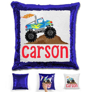 Monster Truck Personalized Magic Sequin Pillow Pillow GLAM Blue 
