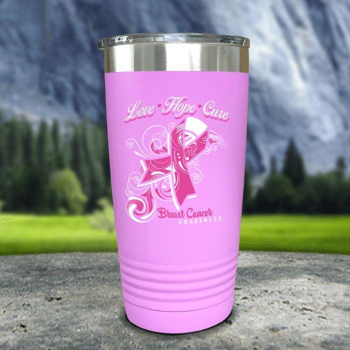 Love Hope Cure Breast Cancer Color Printed Tumblers Tumbler ZLAZER 20oz Tumbler Lavender 