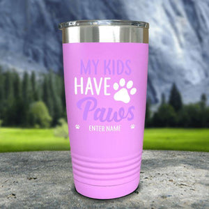 Personalized My Kid Has Paws Color Printed Tumblers Tumbler Nocturnal Coatings 20oz Tumbler Lavender 