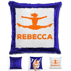 Competitive Cheerleader Personalized Magic Sequin Pillow Pillow GLAM Blue Orange 