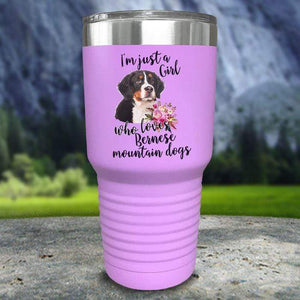 A Girl Who Loves Bernese Mountain Dogs Color Printed Tumblers Tumbler Nocturnal Coatings 30oz Tumbler Lavender 