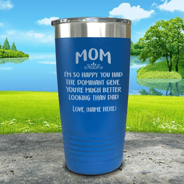 Mom Dominant Gene (CUSTOM) With Child's Name Engraved Tumbler Tumbler ZLAZER 20oz Tumbler Blue 