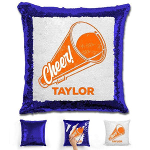 Cheerleader Personalized Magic Sequin Pillow Pillow GLAM Blue Orange 