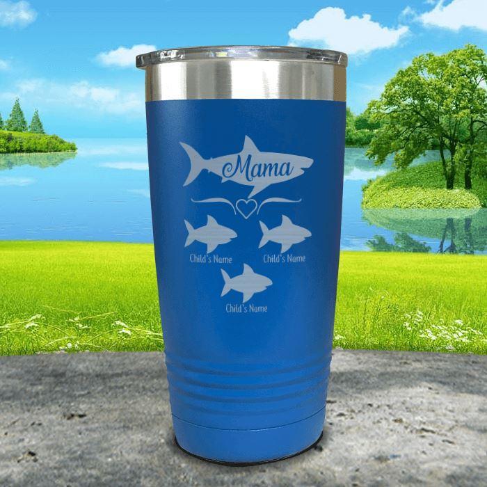 Mama Shark (CUSTOM) With Child's Name Engraved Tumblers Tumbler Southland 20oz Tumbler Blue 