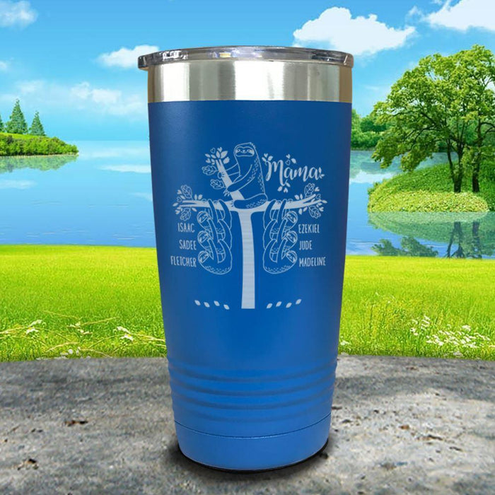 Sloth Mama (CUSTOM) With Child's Name Engraved Tumblers Tumbler ZLAZER 20oz Tumbler Lemon Blue 