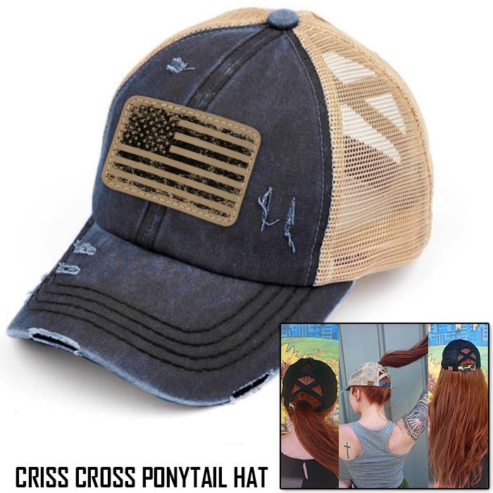 Distressed Hat Patch Ball Cap, High Criss-Cross