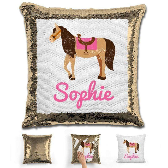 Horse Personalized Magic Sequin Pillow Pillow GLAM Gold 